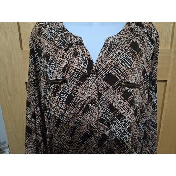 Susan Graver Womens XL Geometric Print Long Sleeve Blouse With Zipper Accents - Picture 3 of 7